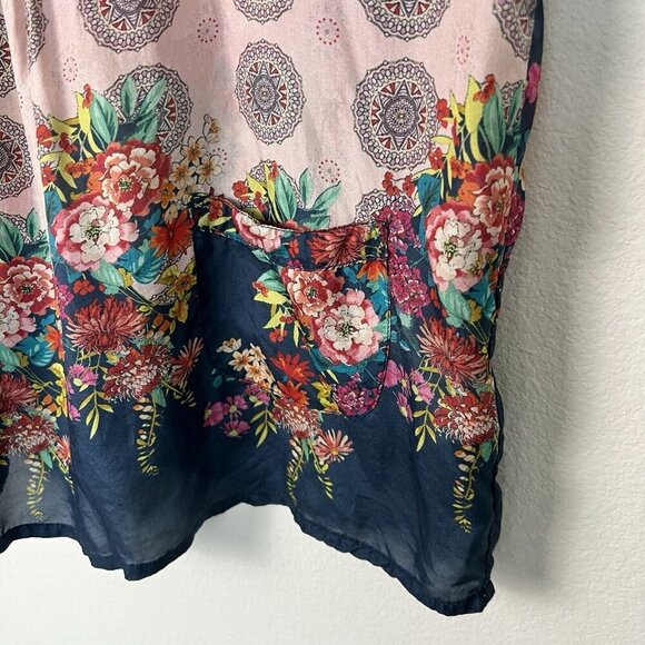 Johnny Was Silk Pintuck Tunic Blouse Maximalist Colorful Feminine Size XS - Picture 3 of 9